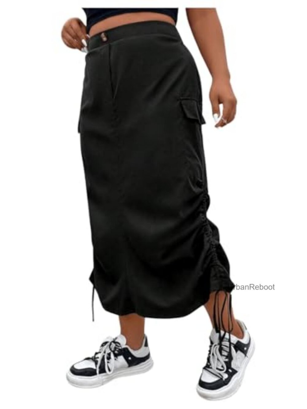 Plus Size High Waist Midi Cargo Skirt with Pockets